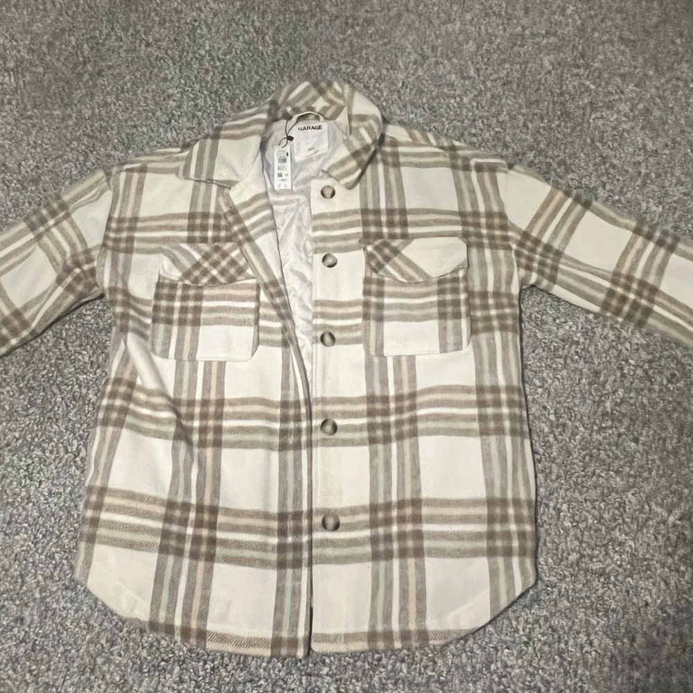 NWT Garage Plaid Jacket Cream/Brown/Sage Green Size XL